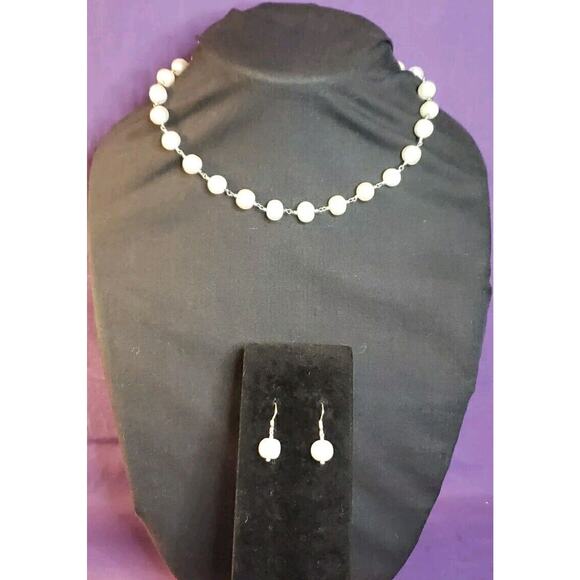 Marsala Signed White Ringed Pearls & Sterling Silver Necklace And Earrings Set - Picture 1 of 9